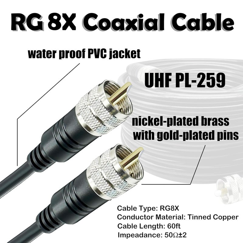 Rydocyee RG8x Coaxial Cable 100 FT, CB Coax Cable 17AWG Low Loss Flexible and Durable UHF PL-259 Male to Male for Ham Radio, Antenna Analyzer, CB Radio, SWR Meter, GMRS and Other 50 Ohm RF Systems - Image 2